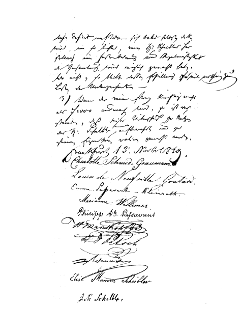 Seite 2 der Gründungsurkunde des Cäcilienvereins von 1818 mit Mariannes Unterschrift